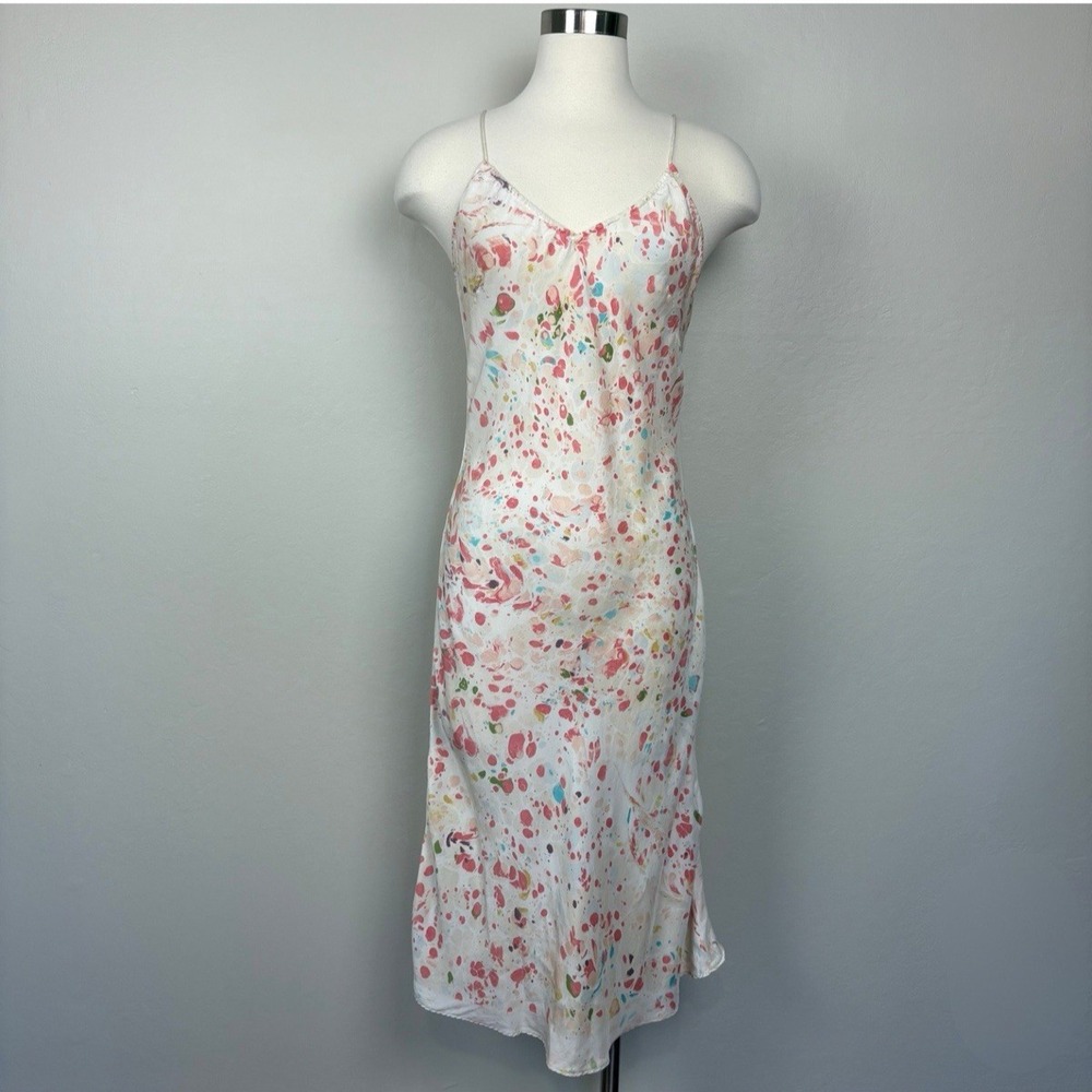 Amanda Bond Janice Silk Slip Dress Size S Pink Confetti Print Romantic Quiet Lux